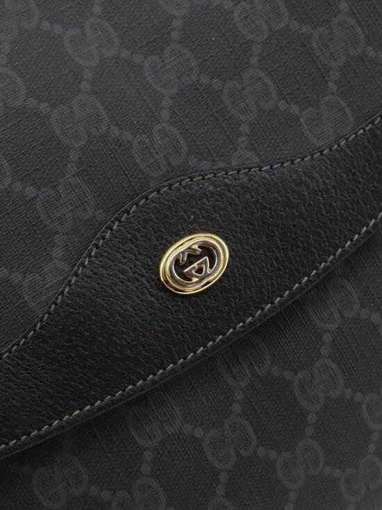 GUCCI GG Supreme Clutch Bag PVC Leather Black Gold 89 02 075 Auth 159284 - Picture 15 of 16